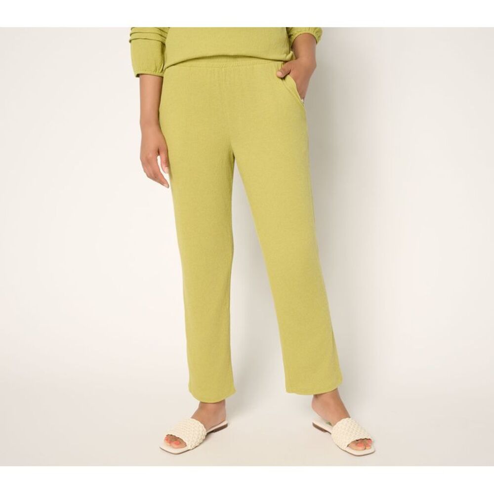 Denim & Co. Women's Pants Sz M Tall Beach Knit Gauze Straight Leg Green A693712